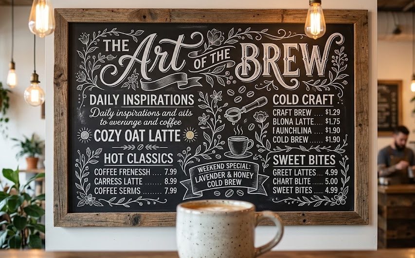 Caneca de cerâmica branca com um trabalho de lettering personalizado e inspirador, ao lado de um projeto de logotipo no papel.